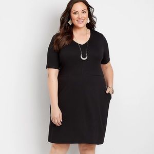 Black Ponte Short Sleeve Skater Dress